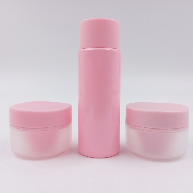 Pink bottles and jars set